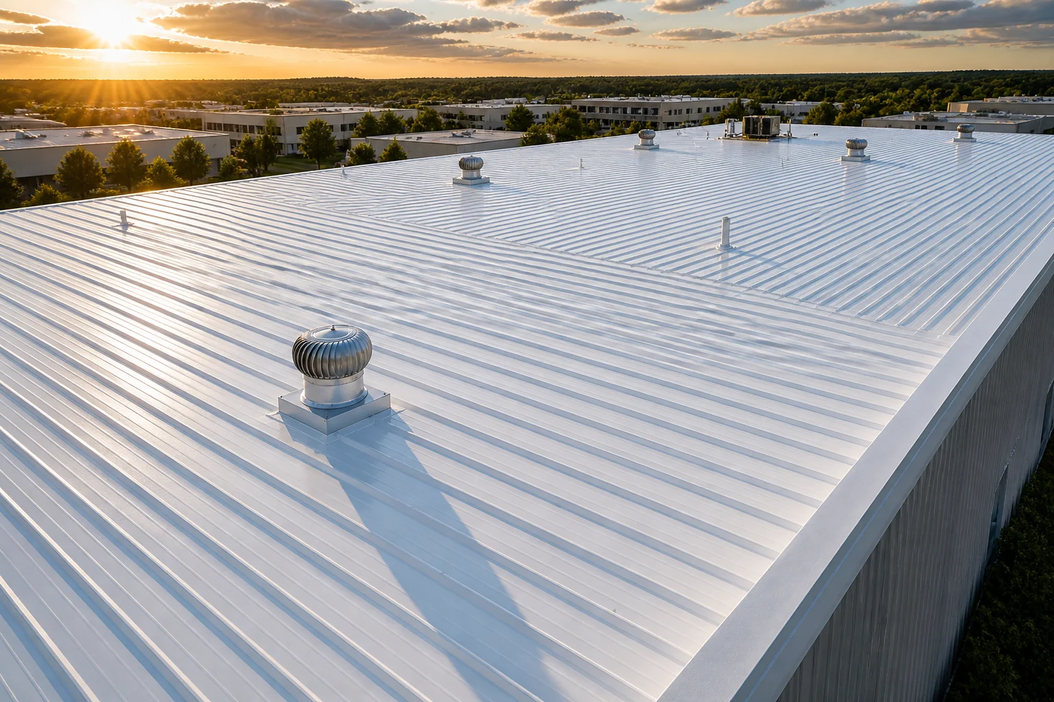 Metal roof coating restoration by Titan Roofing and Construction in Jackson Tennessee.